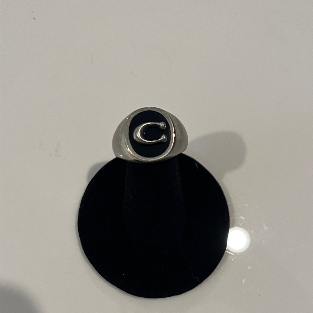 COACH STERLING SILVER Signet Ring with Black Inlay BRAND NEW SIZE 7